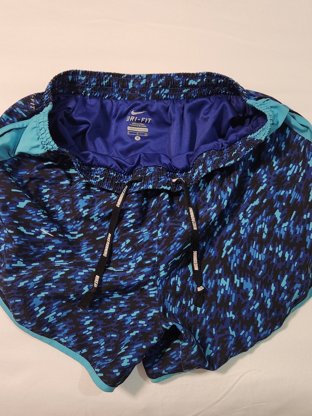 Nike Women's Black & Blue Patterned Athletic Shorts with Teal Trim - Picture 5 of 8